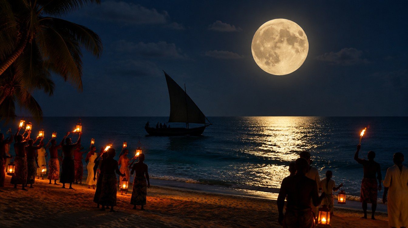 Pleine lune sur l'océan à Zanzibar